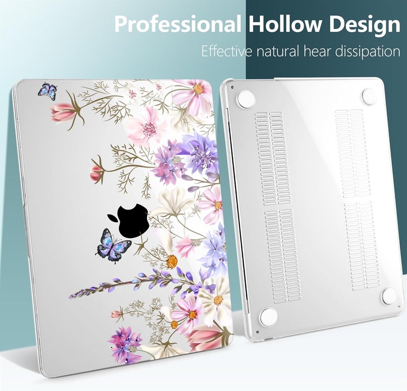DONGKE Compatible with M4 MacBook Air 15 inch Case 2025 2024 2023 A3241 A3114 A2941 M3 M2 Liquid Retina Display Touch ID, Plastic Hard Case & Keyboard Skin & Screen Protector - Butterfly Floral - Image 4
